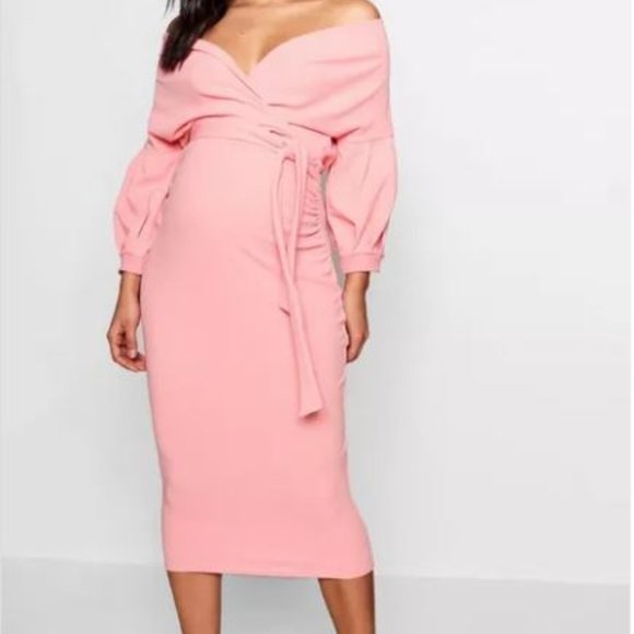 Boohoo  Maternity Off The Shoulder Wrap Midi Dress - Picture 1 of 2